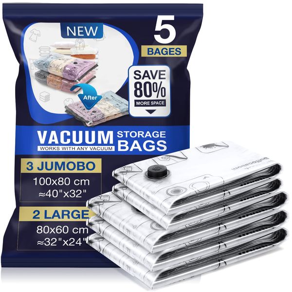 Vakuumbeutel für Bettdecken 5 Stück 3 Jumbo 100X80cm 2 Groß 80x60cm Vacuum Bags for Clothing Wiederverwendbar Vakuumbeutel für Kleidung Groß Kann für Reisen Und Die Tägliche Aufbewahrung