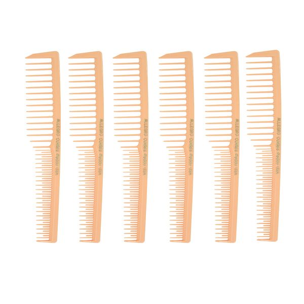 Allegro Combs 6000 Wide Tooth Teasing Lift Vented Hair Combs Space Tooth Barber Stylist Curly Hair Parting Made In The USA 6 Pcs. (Fresh Peach)