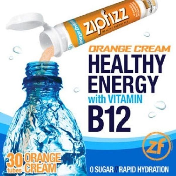 ZipFizz All Natural  Energy Drink Mix ORANGE CREAM (30 Tubes) * FAST SHIPPING *