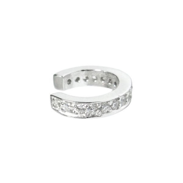 Queenberry Sterling Silver Round Ring Cubic Zirconia Pave Earring Cuff Wrap