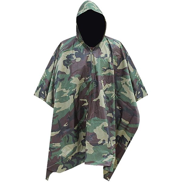 Captain K 3-Way Rain Poncho, Outdoor, Raincoat, Portable, Storage Bag Included, Unisex, Camo A