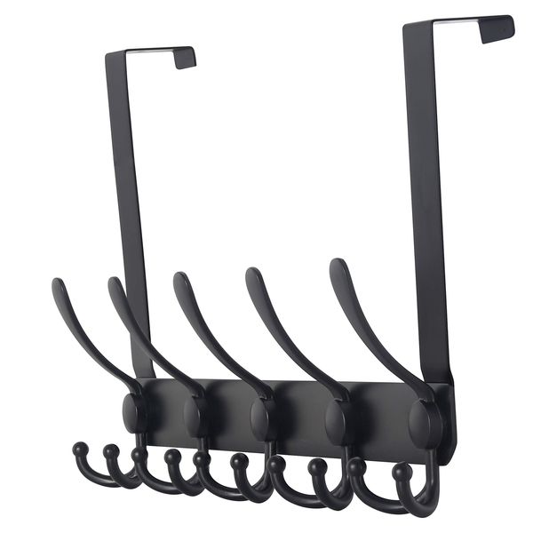 Dseap Over The Door Hook Hanger - 5 Tri Hooks, Heavy Duty Over The Door Towel Rack Coat Rack for Clothes Hat Towel, Black