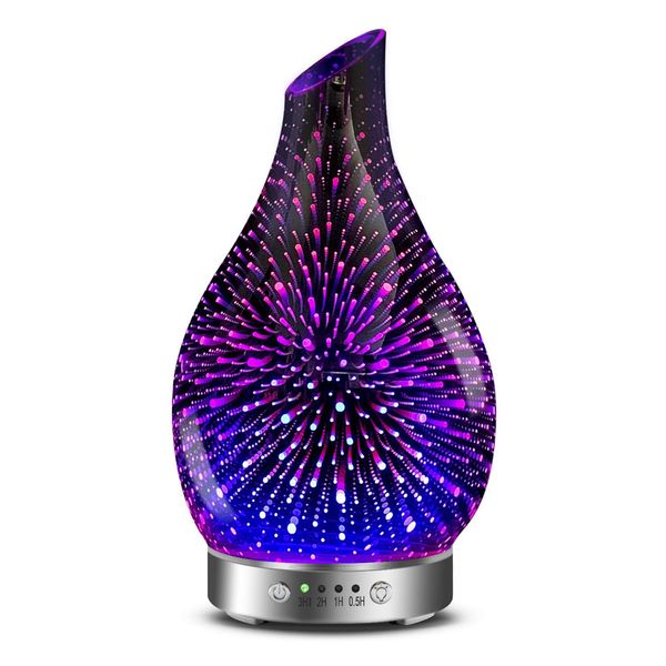 Essential Oil Diffuser 3D Glass Aromatherapy Ultrasonic Humidifier, 7 Colors LED Lights Changing, 120ml (3d firework)