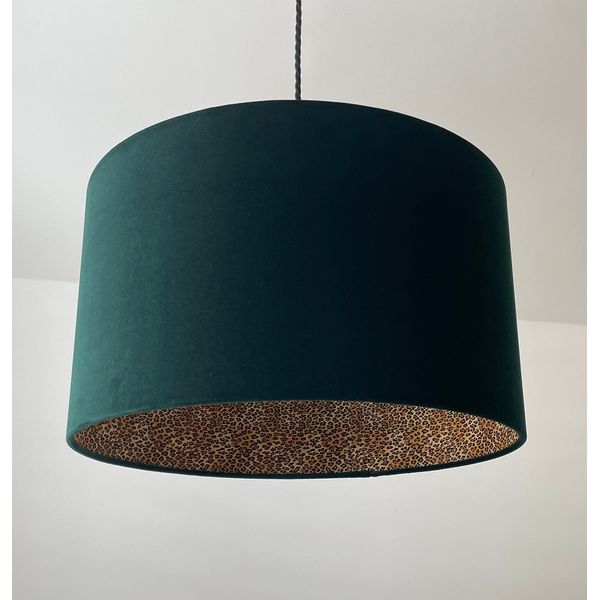 Dark Green Velvet Leopard Print Drum Lampshade