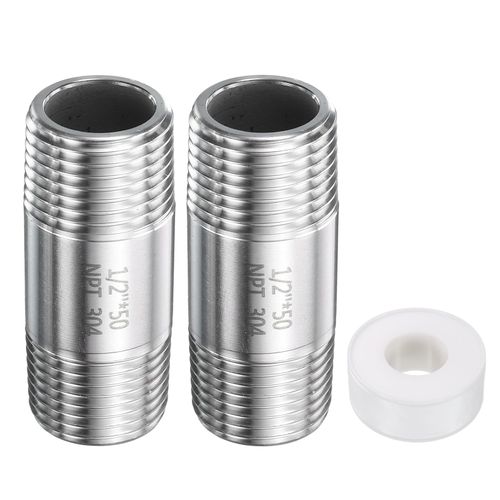 HARFINGTON 2pcs Stainless Steel Nipple Pipe Fitting 1/2" NPT x 1/2" NPT Male Threaded 1.98" Length Nipple Cast Pipe for Connecting Extending Beer Machine Bathroom Gas Air Plumbing