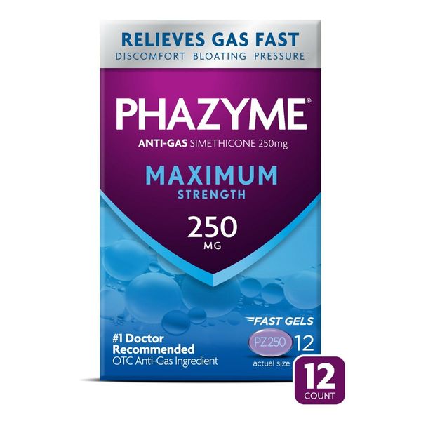 Phazyme Maximum Strength ANTI-GAS SIMETHICONE 250mg PZ250 Bloating Relief GELS