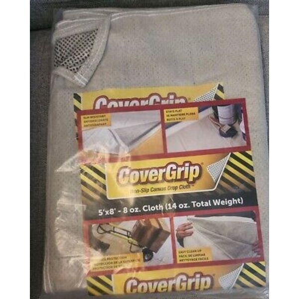 CoverGrip Heavy Duty Canvas Non-Slip Safety Drop Cloth Washable 5' x 8' New