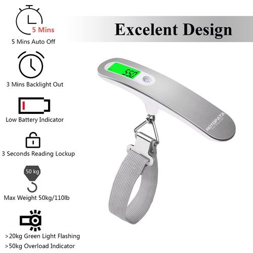 Digital Luggage Travel Scale with Overweight Warning Function, Portable Handheld Electronic Weighing Scale with Hook, 50kg & Backlit LCD Display Screen Design for Suitcase Baggage (Battery Included)