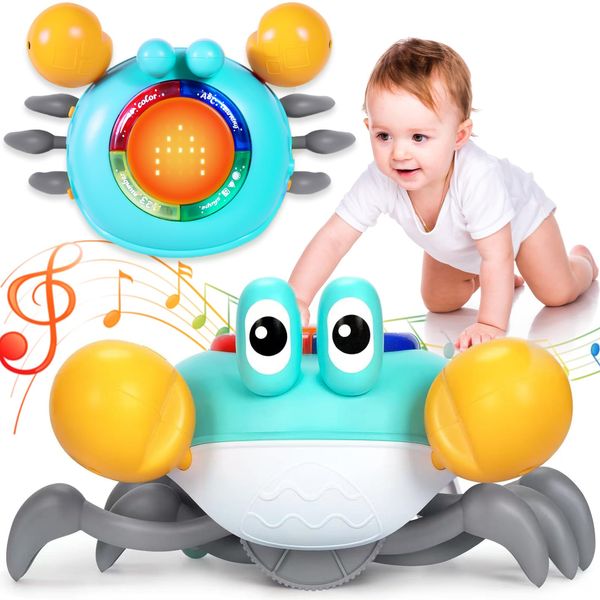 Musical Crawling Crab Baby Toy, Tummy Time Crab Baby Toy with Learning System Led Light Music for 6-12 6-18 Months Baby Walking Dancing Toddlers Bilingual Learning Toys, First Christmas Birthday Gifts