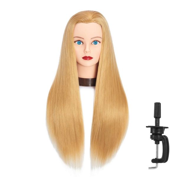 Headfix 26"-28" Long Hair Mannequin Head Stnthetic Fiber Hair Hairdresser Practice Styling Training Head Cosmetology Manikin Doll Head with Clamp (6F1919W2720)