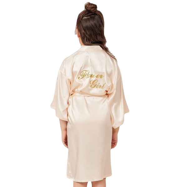 PythJooh Flower Girl Wedding Robes Girls Kids Long Sleeve Silky Satin Kimono Robes for Wedding Bridal Parties 2-13Years