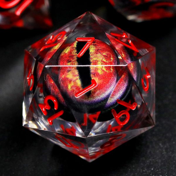 FONVGOGO Liquid Core DND Dice, Dragon Eye Dice Set D&D Sharp Edge Resin Dungeons and Dragons Dice Polyhedral Beholder's Ttrpg Die Role Playing RPG D and D Dice (Red)