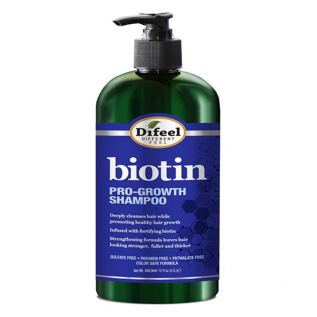 Difeel Pro-Growth Biotin Shampoo 12 oz. - Shampoo for Thinning Hair and Hair Loss, Sulfate Free Shampoo with Biotin for Hair Growth