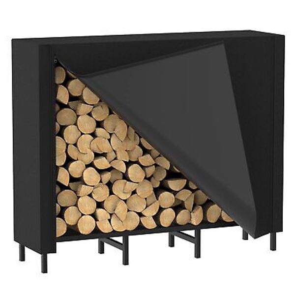 4ft Firewood Rack Outdoor with Cover Firewood Log Rack for Fireplace Firewood...