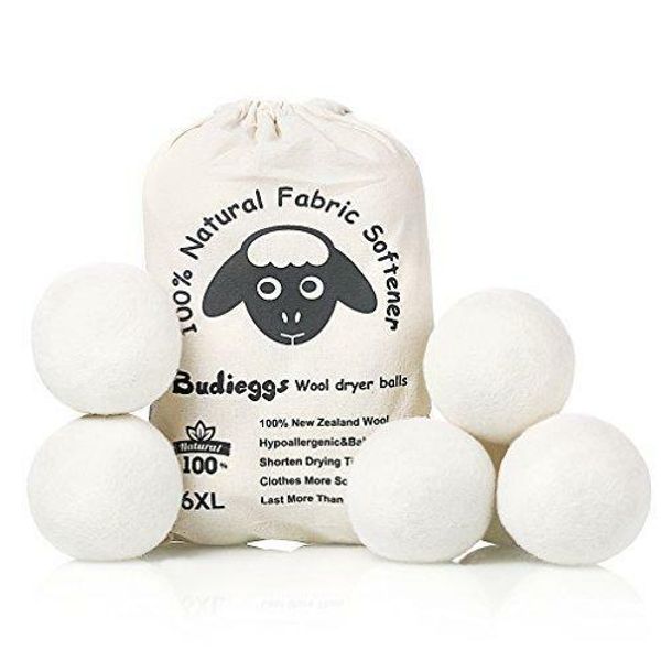 Budieggs Wool Dryer Balls Organic XL 6-Pack, 100% New Zealand Chemical Free