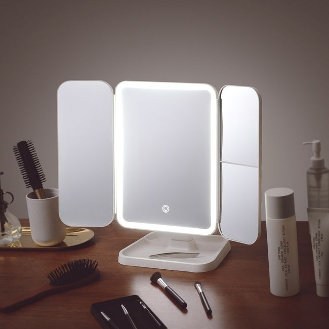 Najurang LED Tabletop Mirror Foldable Makeup Folding Mirror Makeup Wireless Light