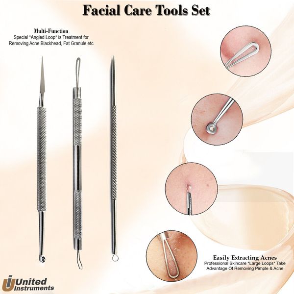 Facial Acne Removal Tools Pore Cleaner Blackhead Remover Pimple Extractor 3 PCS