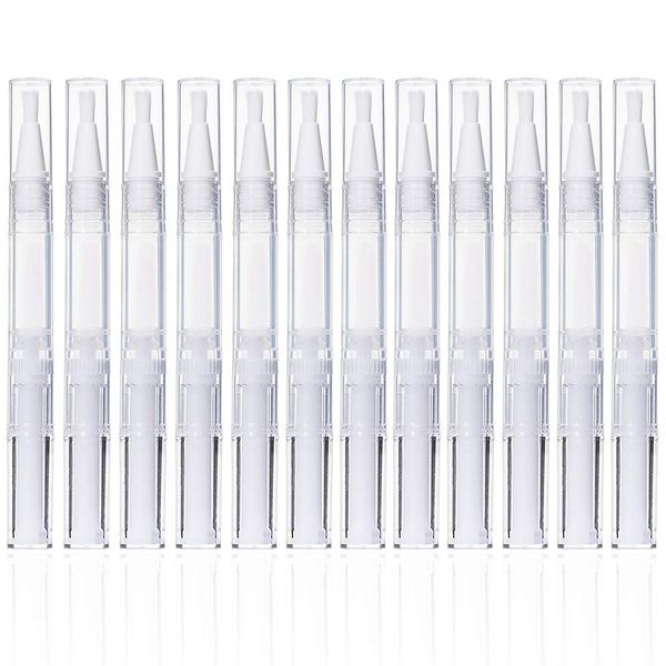 12Pcs 3 ml Empty Nail Oil Pen with Brush Tip, Transparent Twist Pens, Lip Gloss Brush Applicators, Eyelash Growth Liquid Tube Container (12PCS)