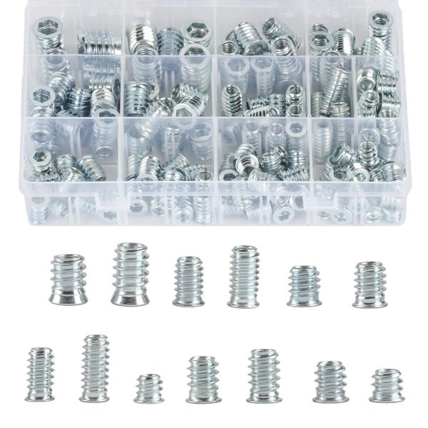 155 Pcs Threaded Inserts for Wood Insert, M6 M8 M10 Threaded Insert Nuts, Flanged Hex Socket Nuts Inserts, Hex Socket Drive Screw-in Nuts, Threaded Screw Inserts for Wood Furniture Nuts