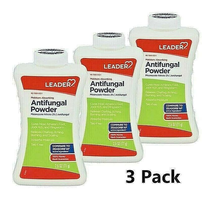 Leader 2% Miconazole Nitrate Moisture Absorbing Foot Antifungal Powder - 3 Pack