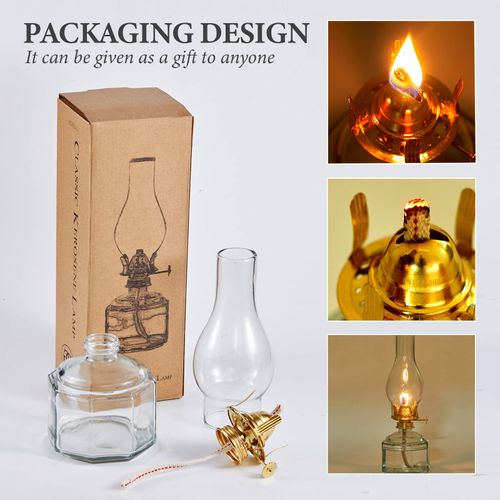 Houselden Large Glass Kerosene Oil Lamps, Lantern Vintage Oil Lamps for Indoor Use Decor Chamber, Hurricane Lamp, Home Lighting Clear Kerosene Lamp Lantern, Classic Vintage Glass. (A-02)