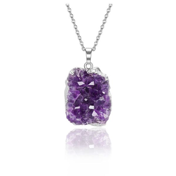 CrystalTears Amethyst Healing Crystal Necklace Natural Raw Amethyst Quartz Crystal Cluster Stone Pendant Necklace Crystal Gifts for Women Mum Mothers Day