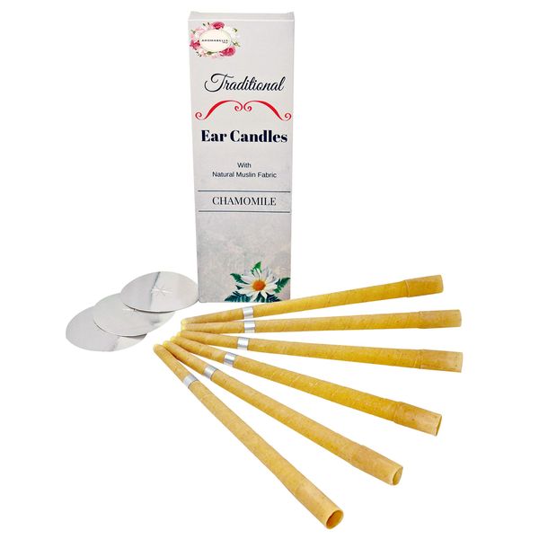 Traditional Chamomile Ear Candles | 6 Premium Beeswax Candles | Ear Candling & Aromatherapy | with Protective Double Filters | Soothing | Handcrafted