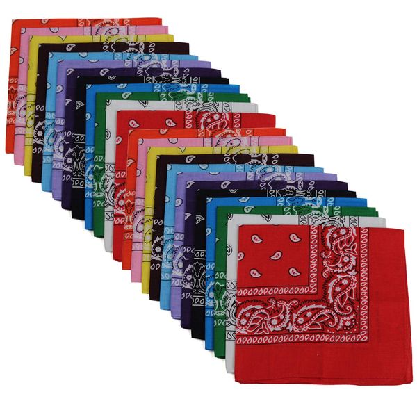 BSLINO Bandanas 24pcs 22 X 22 Inch 100% Cotton Bandana Novelty Double Sided Print Paisley Cowboy Bandana Party Favor Scarf Headband Handkerchiefs Two Dozen