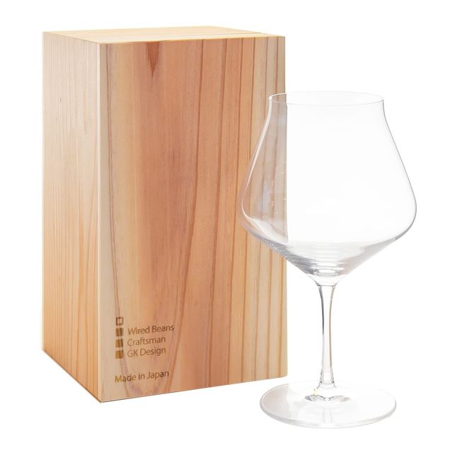 Wired Beans Lifelong Glass Burgundy k 660ml Wine Glass in Japanese Cedar Box