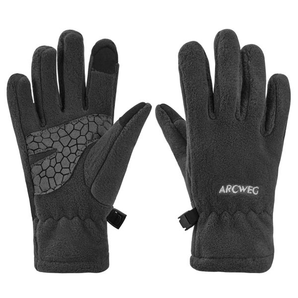 Arcweg Handschuhe Kinder Fleece Warm Laufhandschuhe Winter Gloves rutschfest Fahrradhandschuhe Touchscreen Winterhandschuhe Jungen Mädchen Fingerhandschuhe Camping Laufen Grau S-M 5-6 Jahre