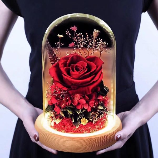 YKFN Preserved Flower Present, Rose, Popular, Birthday Gift, Eternal Flower, Wedding Anniversary, Gift for Wife, Glass Pot, Case Included, Burizard Flower, Rose, Flower, Dried Flower, Arrangement,