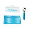 Ceramic Butter Dish Set with Lid, Blue Serving Tray and Spreader Knife