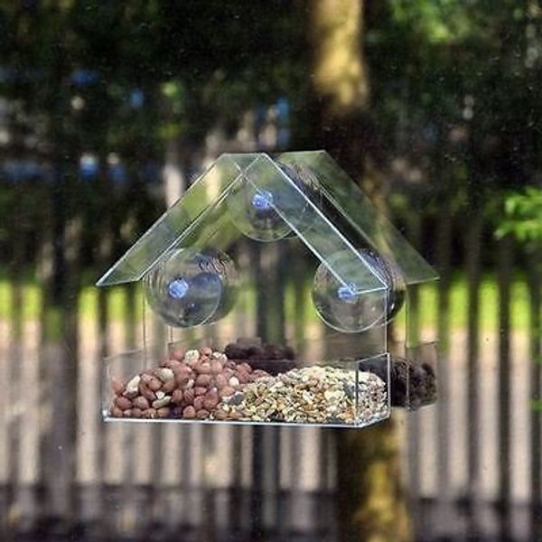 NEW GLASS WINDOW BIRD FEEDER TABLE SEED PEANUT HANGING CLEAR VIEWING BIRD FOOD