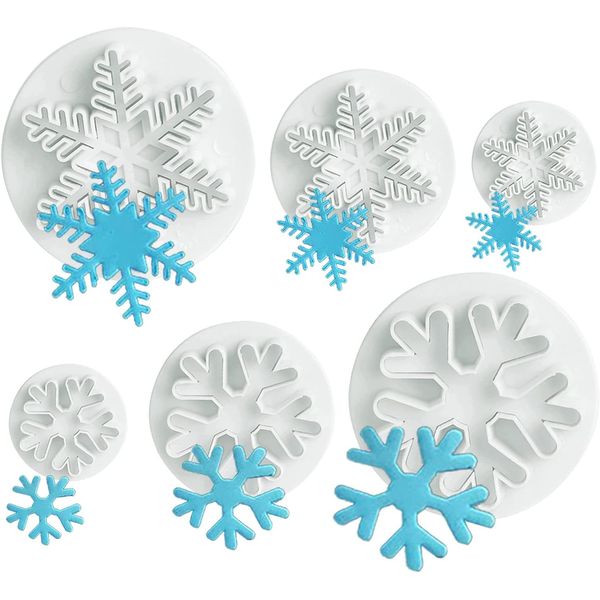 ilauke Snowflake Cookie Cutters 6Pcs, Fondant Cutters Cookie Press, Plastic Cookie Cutter for Baking, Mini Cookie Stamps for Biscuits, Embossing Tools