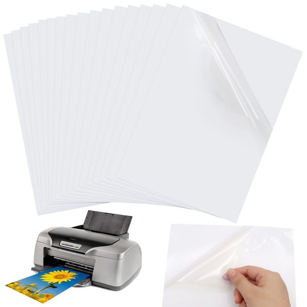 Scettar 32 Blatt Sticker papier zum Bedrucken, A4 Vinyl Aufkleberfolie Selbstklebend Folie, Selbstklebend wasserdicht Transparentpapier für Tintenstrahldrucker