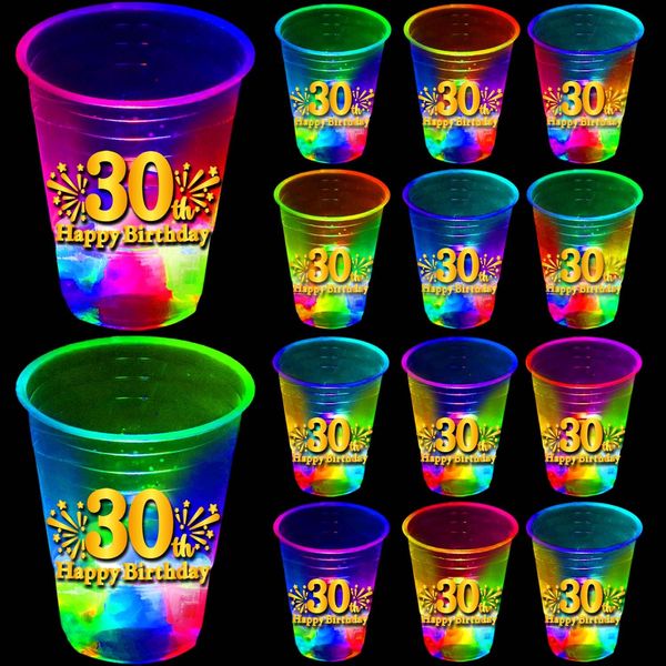 24 Pcs Glow 30th Birthday Party Cups,Glow in the dark Cups for 30 Birthday Party,30th Happy Birthday Cups For Birthday Parties,Birthday Decorations Party Favor