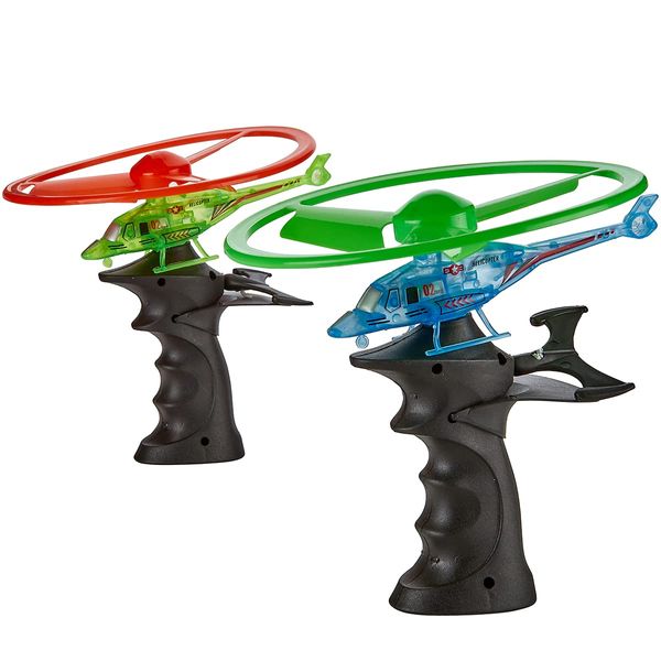 Kicko Flying Light-Up Toy - 2 Pack Ripcord Helicopter for Night Glow, Outdoor Playtime, Novelty, Rocket Flyer, Party Favor and Supply