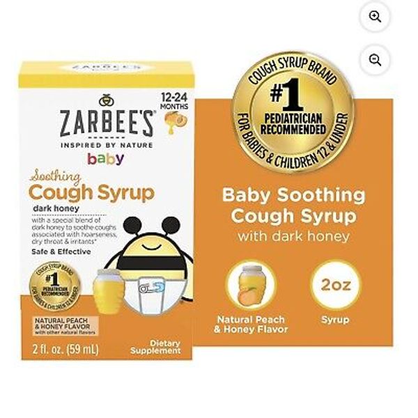 Zarbee's Baby Soothing Cough Syrup, Peach & Dark Honey, 2 fl oz