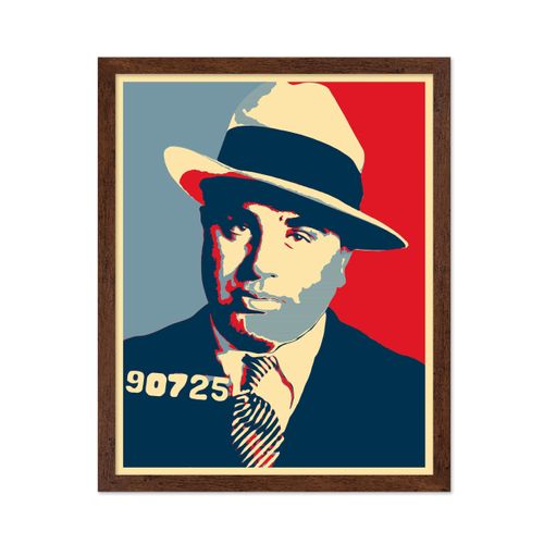 Poster Master Big Al Mugshot Print - Retro Scarface Poster - Gangster Crime Boss Art - Colorful Mobster Wall Design - Vibrant Bedroom or Living Room Wall Decor - 11x14 Brown Framed