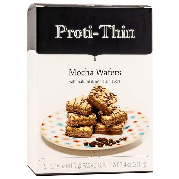 Proti-Thin High Protein Mocha Wafer Squares, 15g Protein, Low Calorie, Low Carb, Low Sugar, Aspartame Free, Diet Wafer Bars, Healthy Snack, 2 Wafers per Serving, 5 Count Box