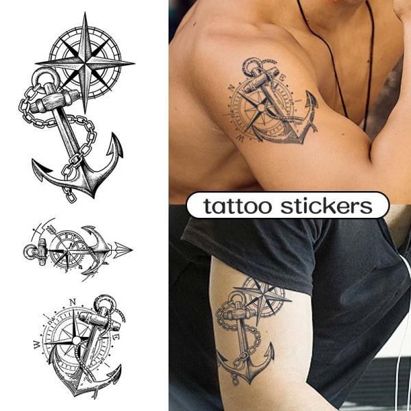 Temporary Waterproof Geometric Pattern Tattoo, Boat Anchor Pointer 3, Lasts 1-2 Weeks, Arm and 2pic