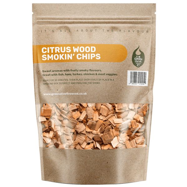 Green Olive Firewood - Wood Chips for smoking, 3L - bbq wood chips Ideal for use In BBQ's or Smokers - Flavoured smoking wood chips, for smoking meat, fish and even vegetables - Citrus