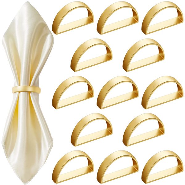 10 Pcs Stainless Steel Napkin Rings Metal Napkin Ring Holders Modern Ring Holder Serviette Buckles Metallic Adornment for Table Settings Kitchen Dinner Party Wedding (Matte Gold Semicircle)