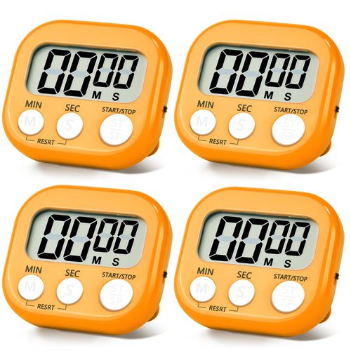 4 Pack Orange Digital Kitchen Timer Magnetic Digital Timer with Big Display Loud Ring Cooking Timers for Cooking, Game, Gym, Break Time, Classroom(4, Orange)