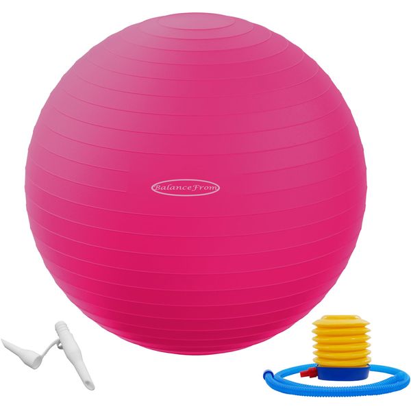 Fitvids Anti-Burst and Slip Resistant Exercise Ball Yoga Ball Fitness Ball Birthing Ball with Quick Pump, 2,000-Pound Capacity, Pink, 26-inch, L