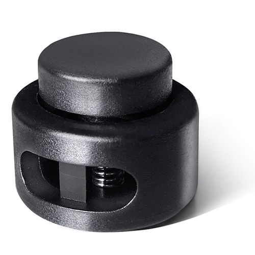 AQRINGO Plastic Cord Locks Double Hole Spring Toggle Stopper Cord Stops Fastener Toggles for Shoelaces, Drawstrings, Paracord, Bags, Clothing, and More (10Pcs, Black)