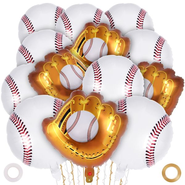 13 Pcs Baseball Balloons,20 Inch Baseball Glove Foil Mylar Balloons,Baseball Themed Party Supplies Sports Balloons for Sport Themed Birthdays Party Baby Shower Decorations