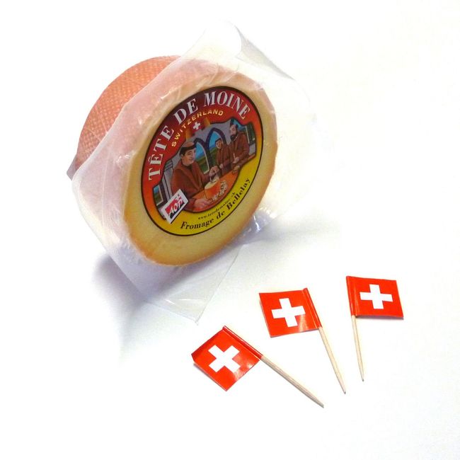 Tete de Moine AOP Mönchskopfkäse für Girolle halber Laib Classic + 3 schweizer Fähnchen