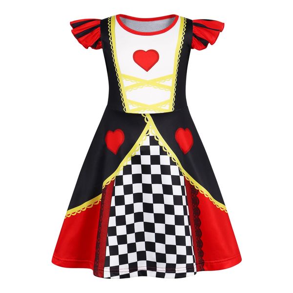 Sukyfecde The Red Queen Costume Girls Princess Dress upKids Birthday Party Dress Halloween Cosplay Outfits 9-10 Year Old Red