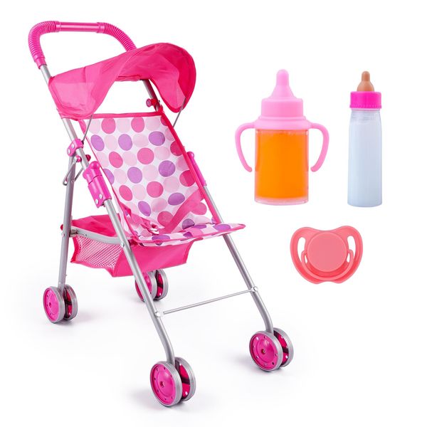 BABESIDE 4 Pcs Baby Doll Stroller Set,Reborn Baby Doll Accessories with Magic Bottles and Pacifier for 12-20 Inch Baby Dolls, Pretend Doll Play Set Kids Gift